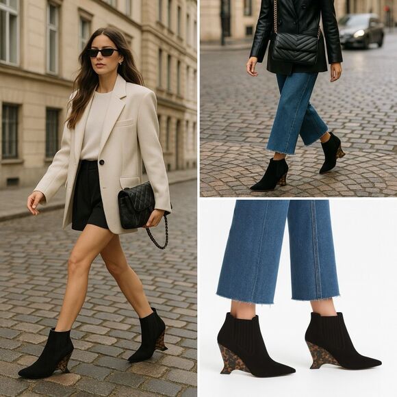 DIOR Optic-D Black Tortoiseshell Heel Ankle Boot Size 37.5 Pointed Toe Leather - Picture 2 of 16